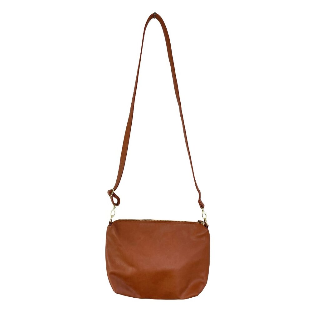 STEVE Madden Shoulder Bag Lined Spell Out Brown PVC Removable Strap 13.5" x 9"